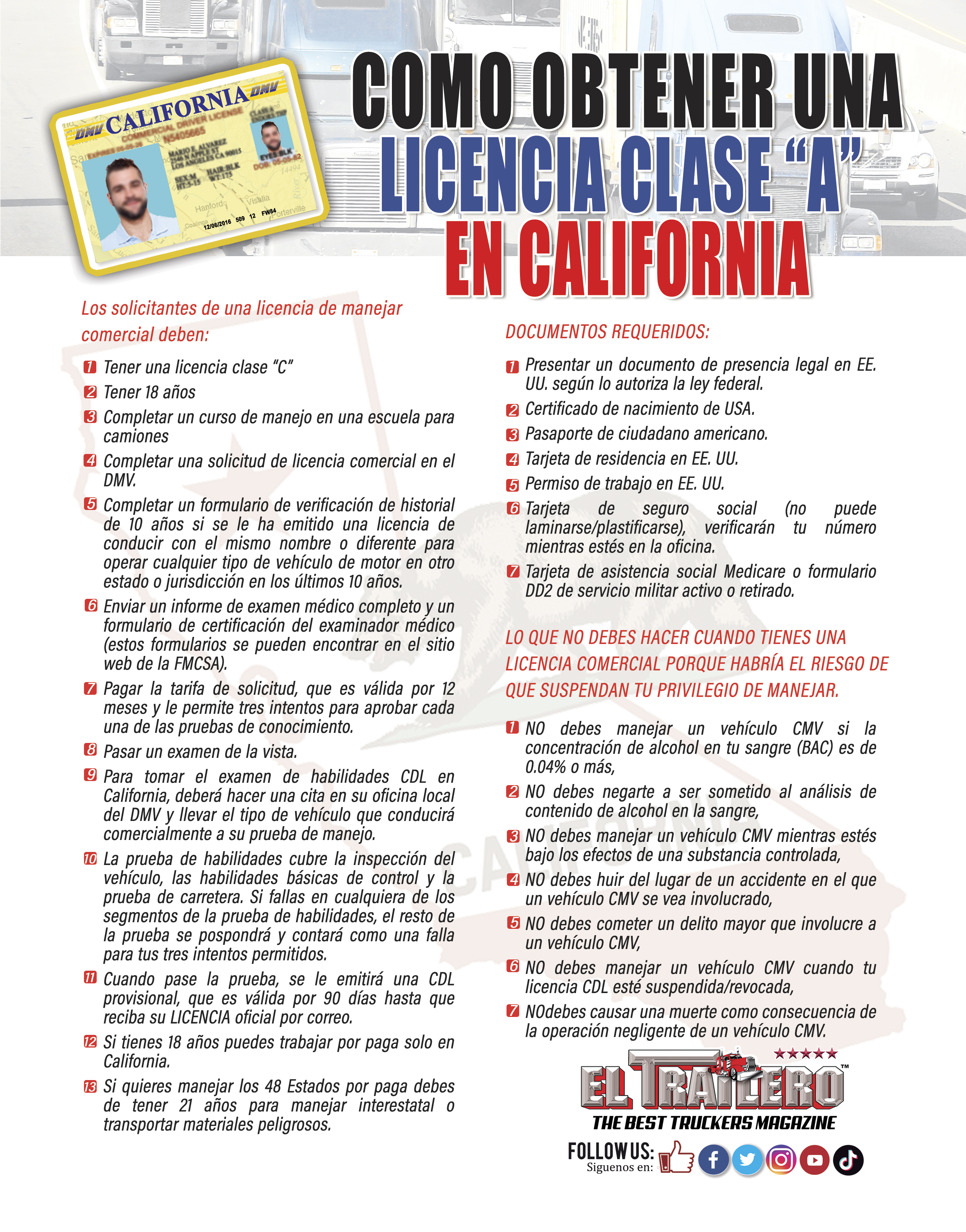 Como obtener una CDL Licencia Clase 'A' en California • La Mejor Revista de Traileros